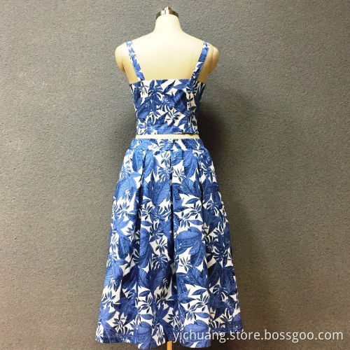 Women's cotton blue leaf top and dress